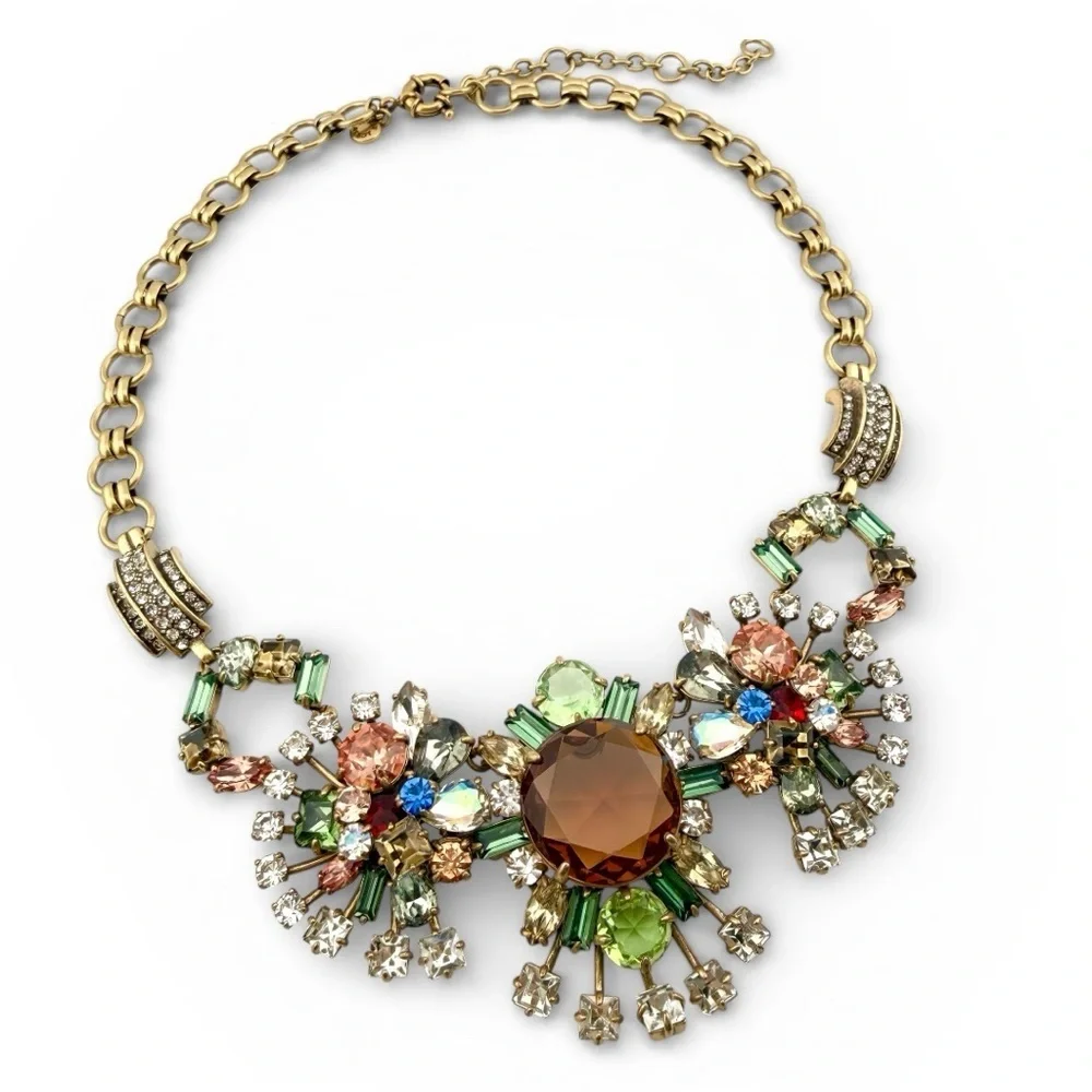 Rare J. Crew Gold and Multicolor Floral Necklace